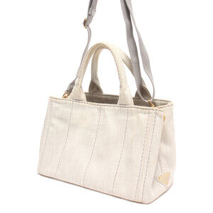 Prada 2way Convertible White Canapa Canvas Bag Shoulder Tote